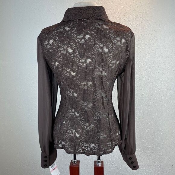 NWT Bandolino Brown Button Down Shirt Size M - Picture 5 of 9